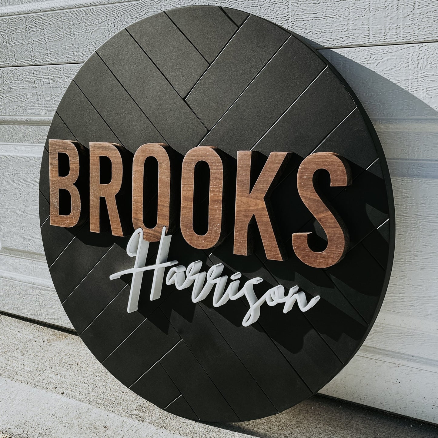 Geometric Walnut Name Sign